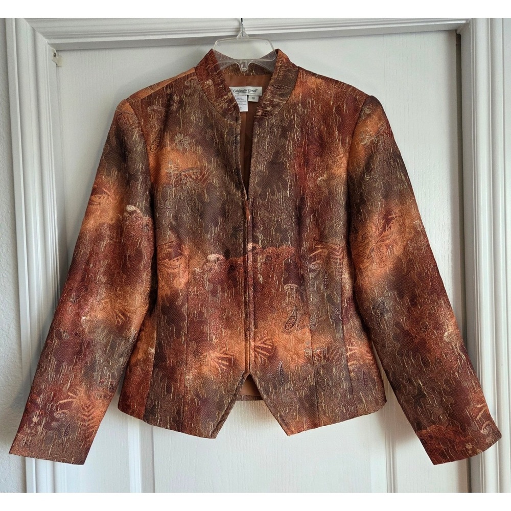 Coldwater Creek Abstract Print Textured Zip Front Blazer‎ Jacket Sz 16 Artsy